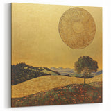Golden Abstract Floral Wall Art – Celestial Landscape Canvas Print