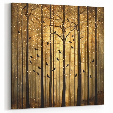 Golden Forest Abstract Wall Art – Mystical Nature Canvas Print