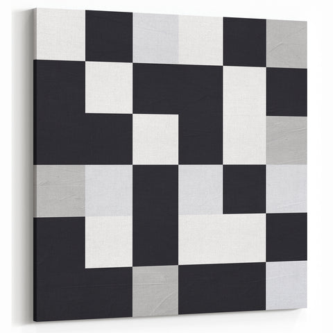 Modern Geometric Abstract Wall Art - Black and White Checkered Print