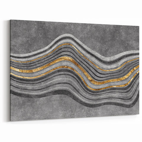 Contemporary Canvas Print - Gold & Gray Geometric Abstract Art
