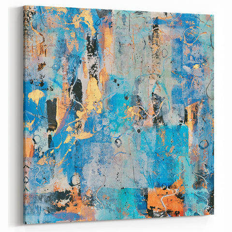 Contemporary Canvas Print - Blue & Gold Abstract Painting