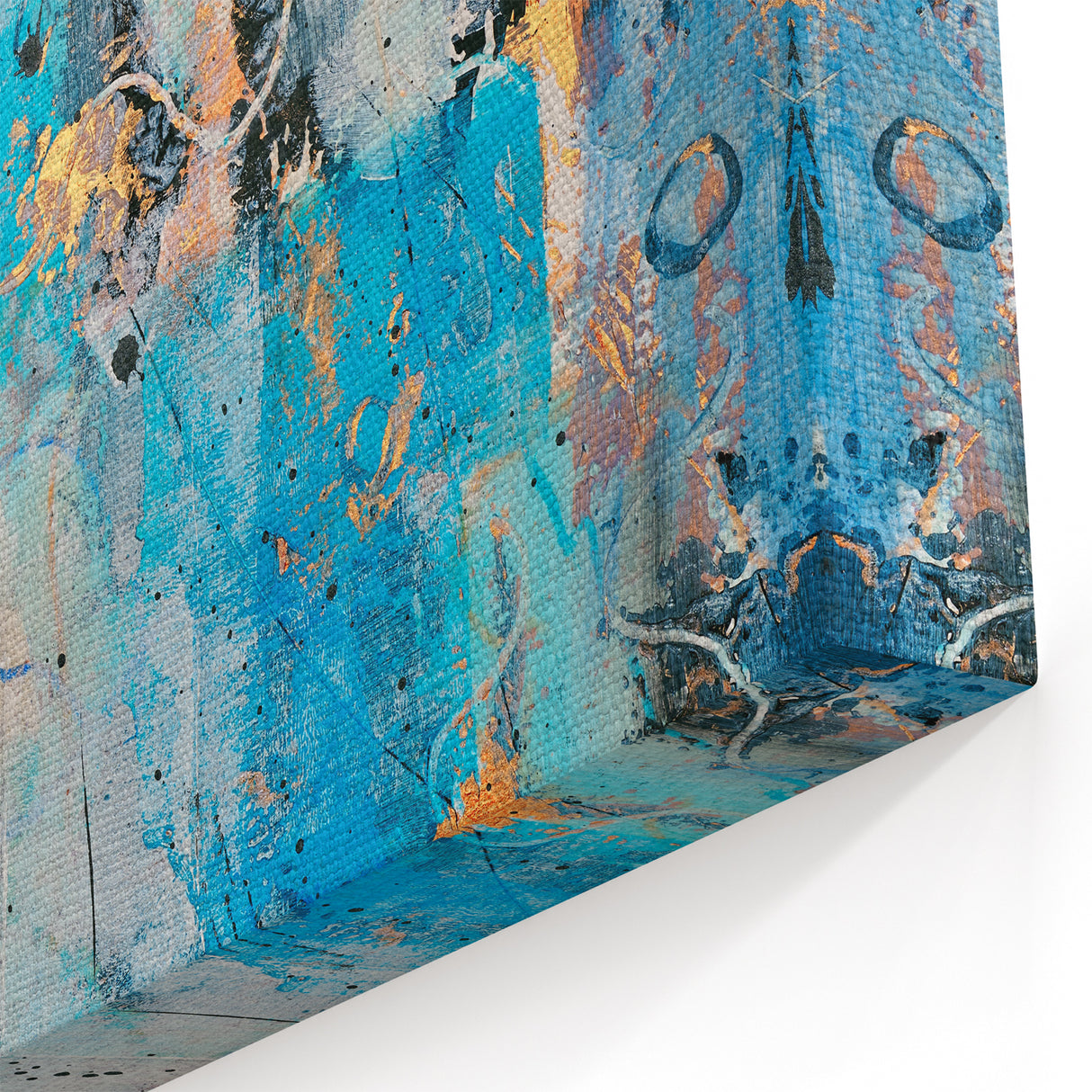 Contemporary Canvas Print - Blue & Gold Abstract Painting