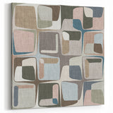 Geometric Abstract Painting - Beige & Blue Retro Wall Art