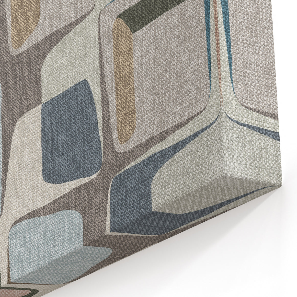 Geometric Abstract Painting - Beige & Blue Retro Wall Art