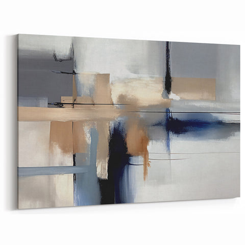 Contemporary Canvas Print - Navy Blue and Beige Abstract Art