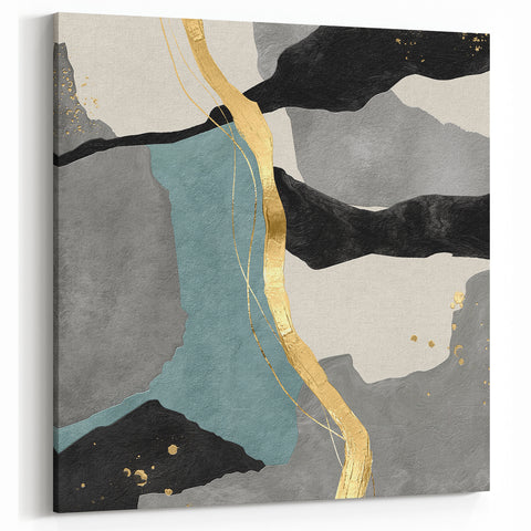 Modern Abstract Wall Art - Black, Gray & Gold Geometric Print
