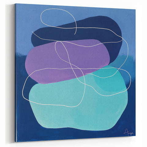 Geometric Abstract Paintings - Purple & Teal Modern Wall Art
