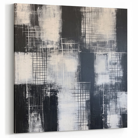 Modern Abstract Wall Art - Black & White Geometric Canvas Print