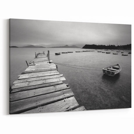 Black and White Serene Landscape Wall Art – Wooden Dock Scene