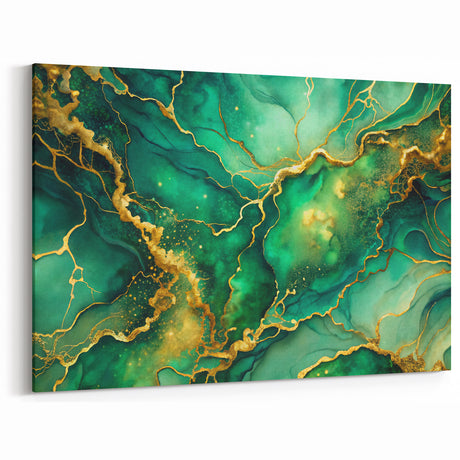 Luxury Green & Gold Abstract Painting – Modern Wall Art Print