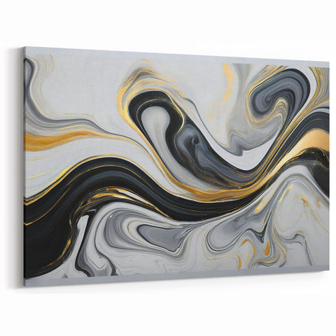 Sophisticated Abstract Art Design – Black, White & Gold Print