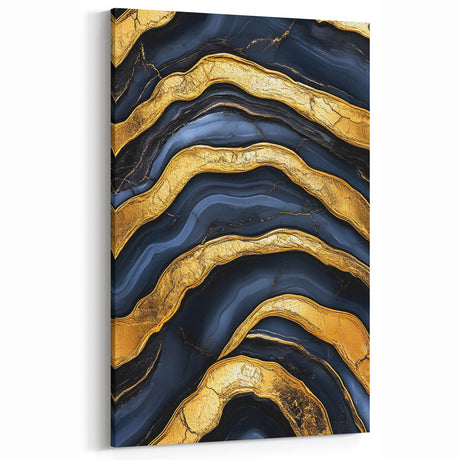 High-End Abstract Wall Decor – Navy Blue & Gold Luxury Print