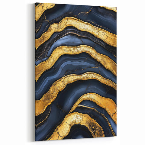High-End Abstract Wall Decor – Navy Blue & Gold Luxury Print