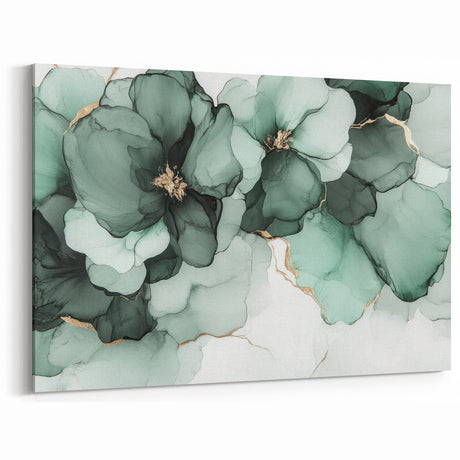 Exclusive Abstract Wall Decor – Green & Gold Floral Art Print