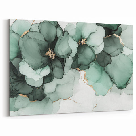 Exclusive Abstract Wall Decor – Green & Gold Floral Art Print