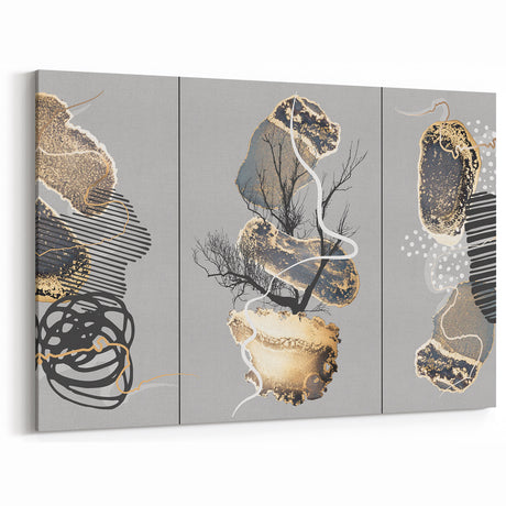 Luxury Abstract Wall Art Collection – Black, Gold & Gray Triptych