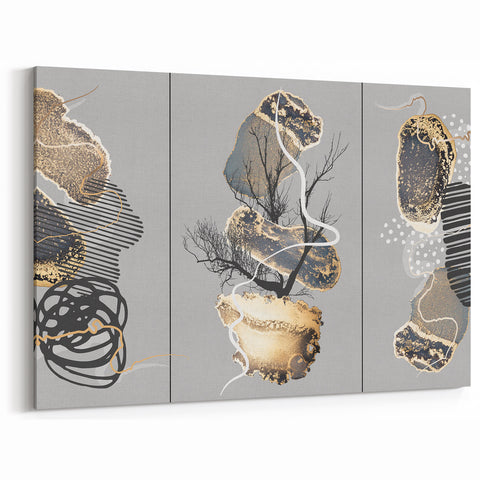 Luxury Abstract Wall Art Collection – Black, Gold & Gray Triptych