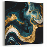 Modern Luxury Abstract Painting – Teal, Gold & Black Wall Art