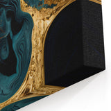 Modern Luxury Abstract Painting – Teal, Gold & Black Wall Art