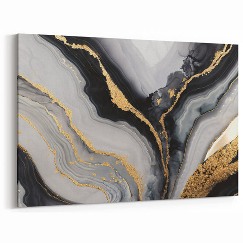 High-End Abstract Wall Decor – Black, Gray & Gold Canvas Art