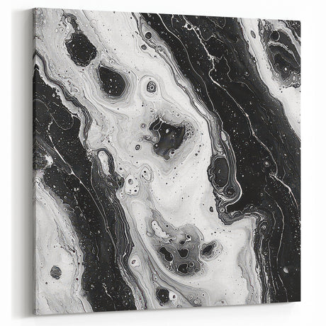 Modern Black and White Abstract Wall Art - Fluid Marble Canvas