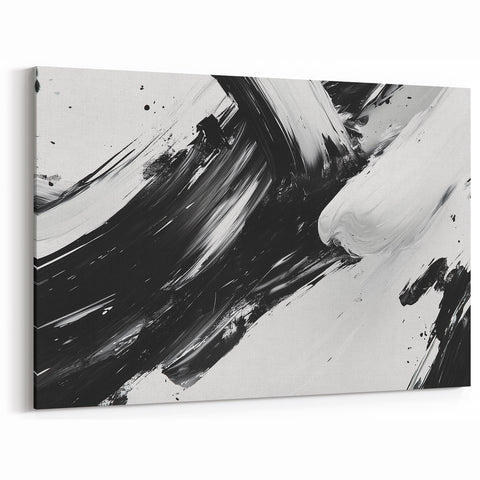 Bold Black and White Abstract Wall Art - Expressive Brushstroke Canvas