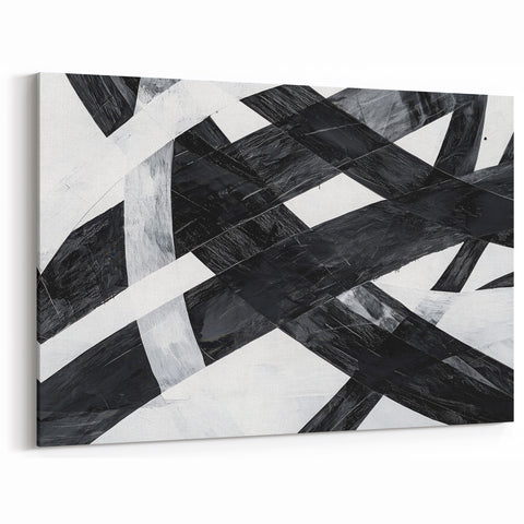 Black and White Abstract Wall Art - Bold Geometric Brushstroke Canvas