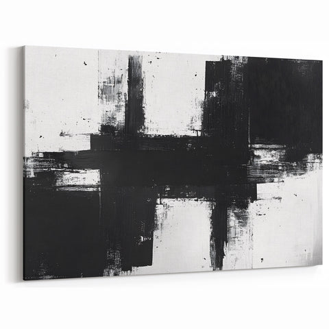 Black and White Geometric Wall Art - Modern Abstract Canvas Print