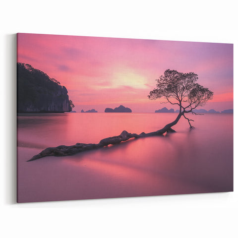 Minimalist Coastal Landscape Art – Tranquil Sunset Beach Print