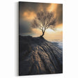 Abstract Minimalist Nature Art – Lone Tree on Rocky Cliff Print