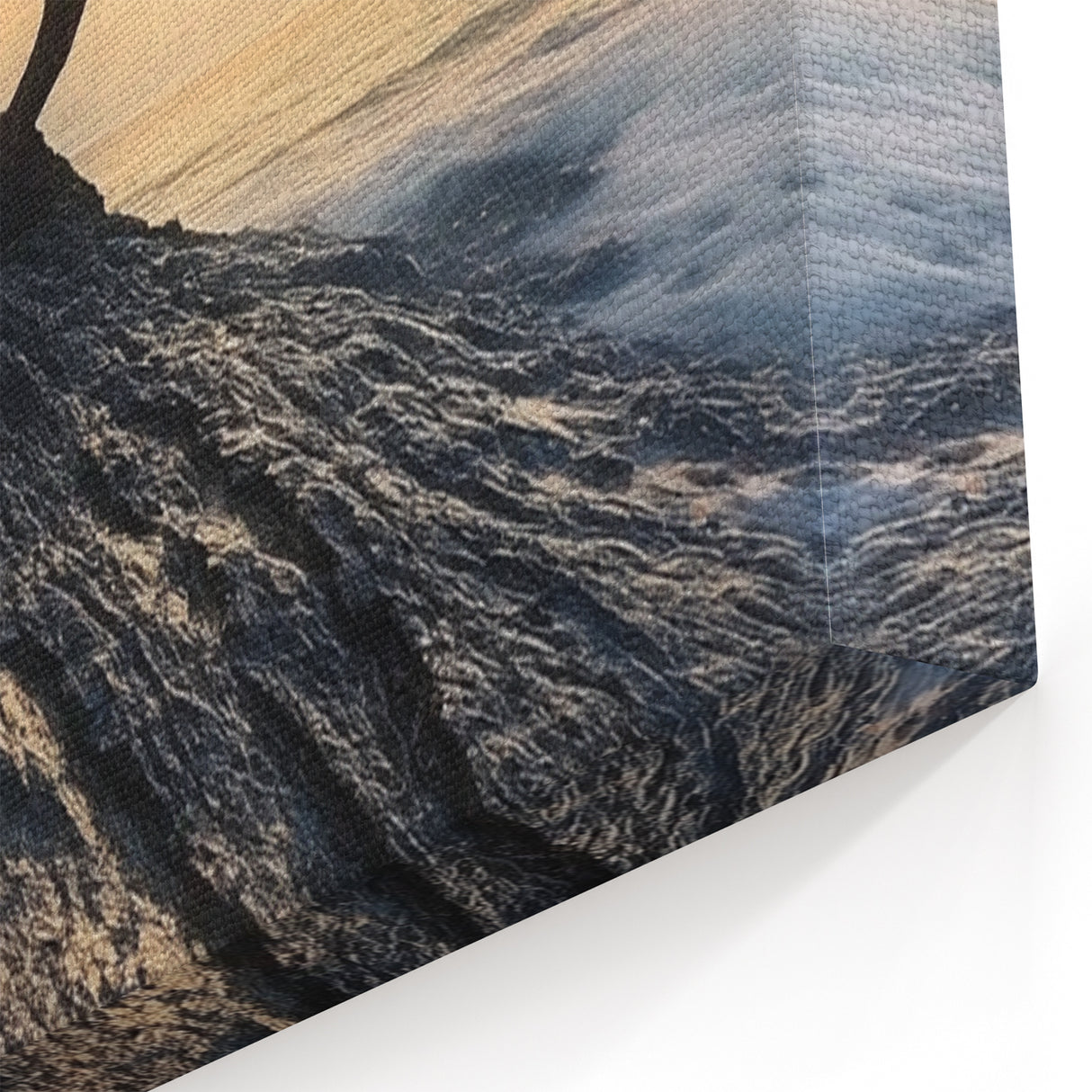 Abstract Minimalist Nature Art – Lone Tree on Rocky Cliff Print