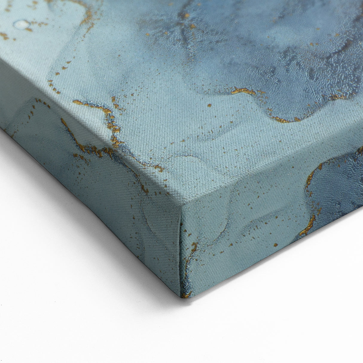Modern Fluid Abstract Art – Gold & Blue Marble Ink Canvas