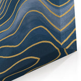 Fluid Abstract Wall Art – Navy Blue & Gold Wave Canvas