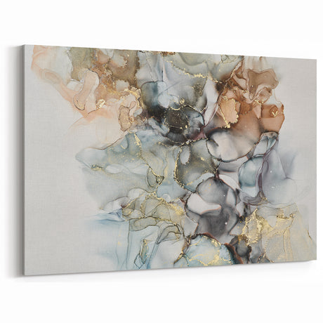 Abstract Fluid Canvas Art – Gold & Brown Marble Ink Swirls
