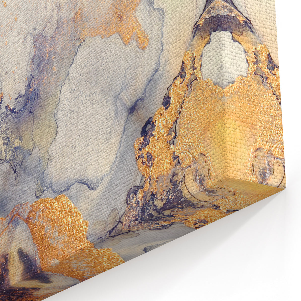 Contemporary Fluid Art Pieces – Gold & Gray Ink Swirl Canvas