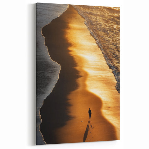 Minimalist Coastal Landscape Art – Golden Sunset Beach Print