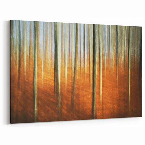 Abstract Minimalist Landscape Painting – Golden Forest Blur Print