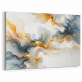 Abstract Fluid Canvas Art – Gray Blue & Gold Elegant Wall Decor