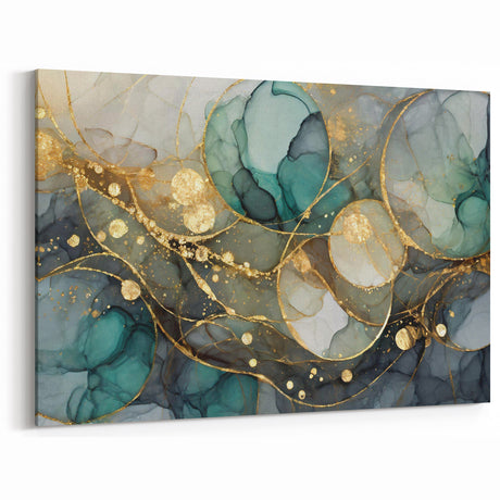 Contemporary Fluid Art Print – Teal & Gold Abstract Wall Decor