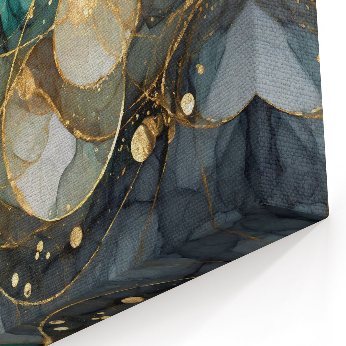 Contemporary Fluid Art Print – Teal & Gold Abstract Wall Decor
