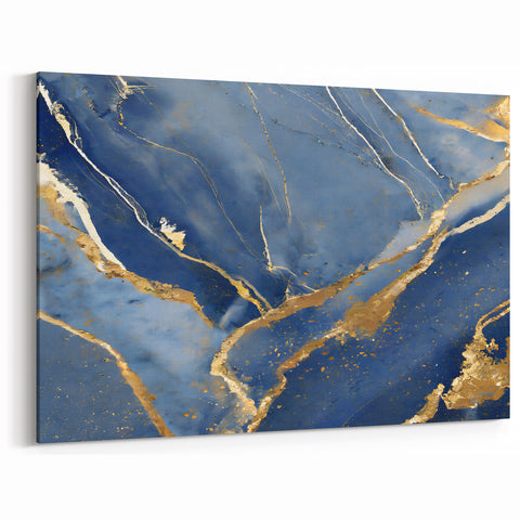 Luxury Fluid Art Print – Navy Blue & Gold Abstract Wall Decor