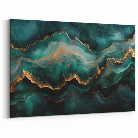 Emerald Green & Gold Fluid Canvas Art – Luxury Abstract Decor