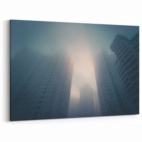City Skyline Wall Art – Foggy Urban Landscape Photography Print