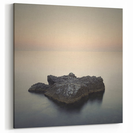 Minimalist Coastal Landscape Art – Serene Ocean Rock Scene Print