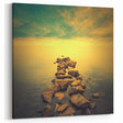 Abstract Minimalist Landscape Paintings – Golden Horizon Rock Path