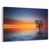 Minimalist Landscape Wall Art – Tree Silhouette with Sunset Reflections