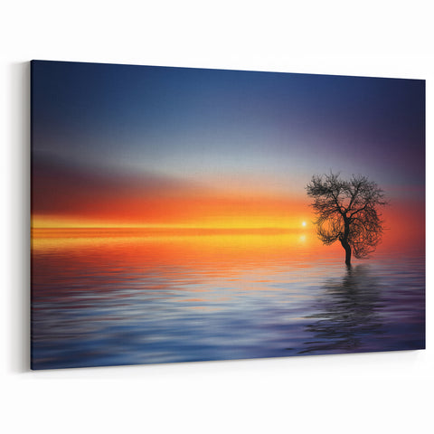 Minimalist Landscape Wall Art – Tree Silhouette with Sunset Reflections