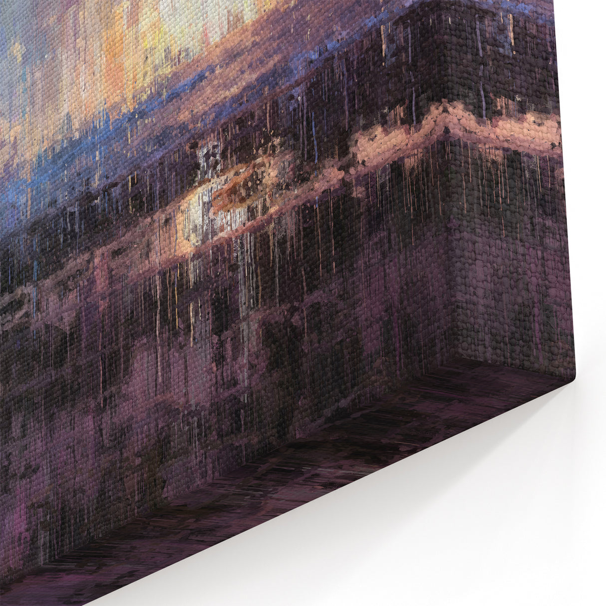 Abstract Minimalist Landscape Paintings – Blue and Violet Sunset Wall Art