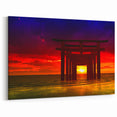 Minimalist Coastal Landscape Art – Sunset Torii Gate Ocean View Print