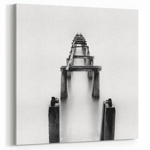 Black and White Minimalist Landscapes – Abandoned Pier in Mist Print